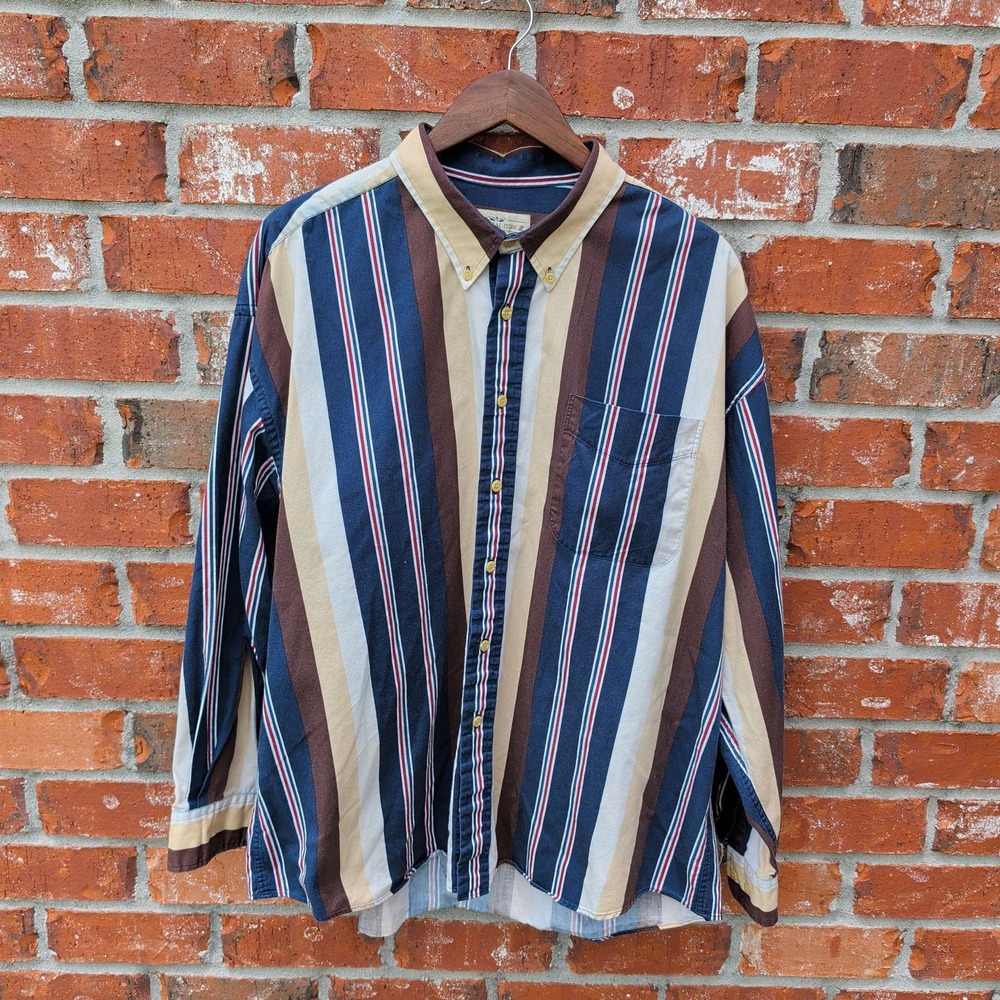 Natural Issue Button Down Shirt Mens 2X Multicolor Vertical Stripe Cotton 90s